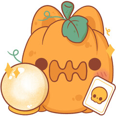 Halloween pumpkin with tarot card, halloween cartoon
