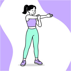 Minimalist pastel-colored vector of a woman doing fitness activity. Soft tones, flat design, full body, no background. Calm and modern style for wellness, exercise, and healthy lifestyle concepts.
