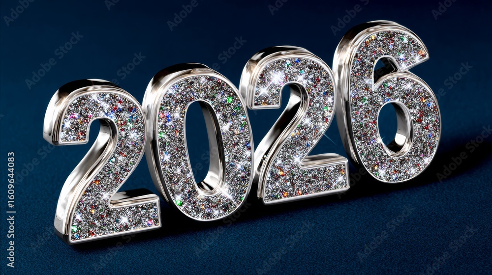 Poster close up of the number twenty six with diamonds on it. the image is of a shiny, sparkling number tha