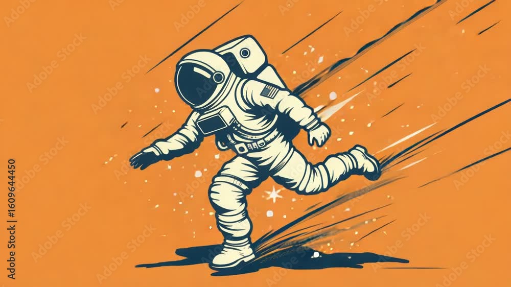 Poster astronaut running on terrain with spacesuit