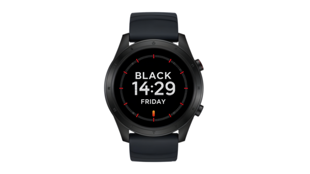 Modern black smartwatch with digital display and elegant design
