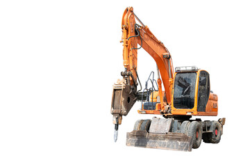 Large road excavator isolated on white background.