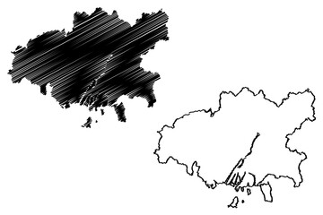 Hiroshima City (State of Japan, island country, Chugoku Region) map vector illustration, scribble sketch City of Hiroshima map
