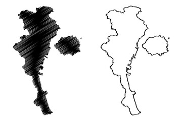 Kagoshima City (State of Japan, island country, Kyushu Region) map vector illustration, scribble sketch City of Kagoshima map