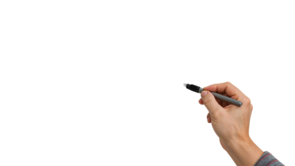 Hand holding pen on isolated background for creative or business concepts