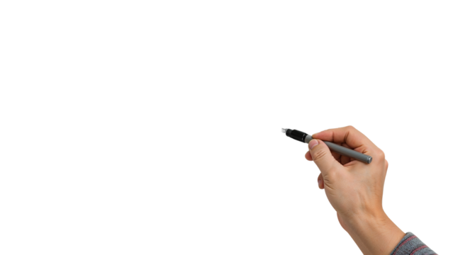 Hand holding pen on isolated background for creative or business concepts