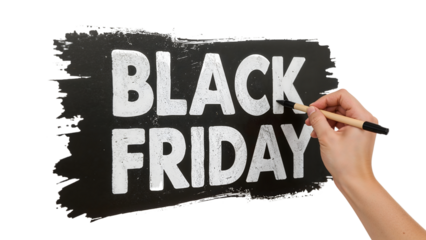 Hand painting black friday sign on black brushstroke background for shopping event concept