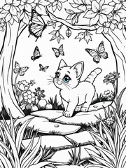 Cute kitten stands on a stone, coloring book.  