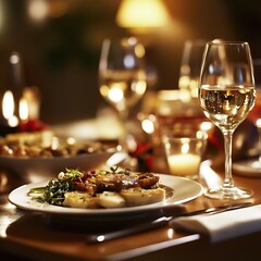 Romantic dinner setting with fine dining