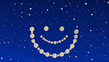 Fototapeta premium Happy Flower Pattern in Starry Sky Creating Joyful Atmosphere