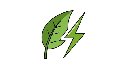 Fototapeta premium Green leaf and lightning bolt symbol representing eco friendly energy source.