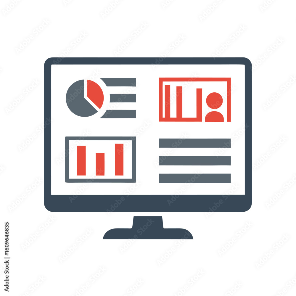 Fototapete computer screen displaying data charts and user profile icon vector
