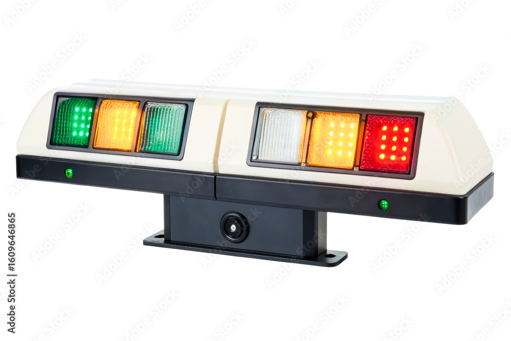 Poster industrial signal lamp with led lights isolated with transparent background