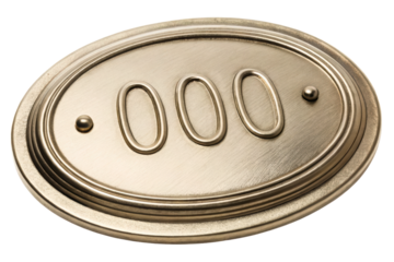 Vintage metal oval door number plate with the number zero isolated with transparent background