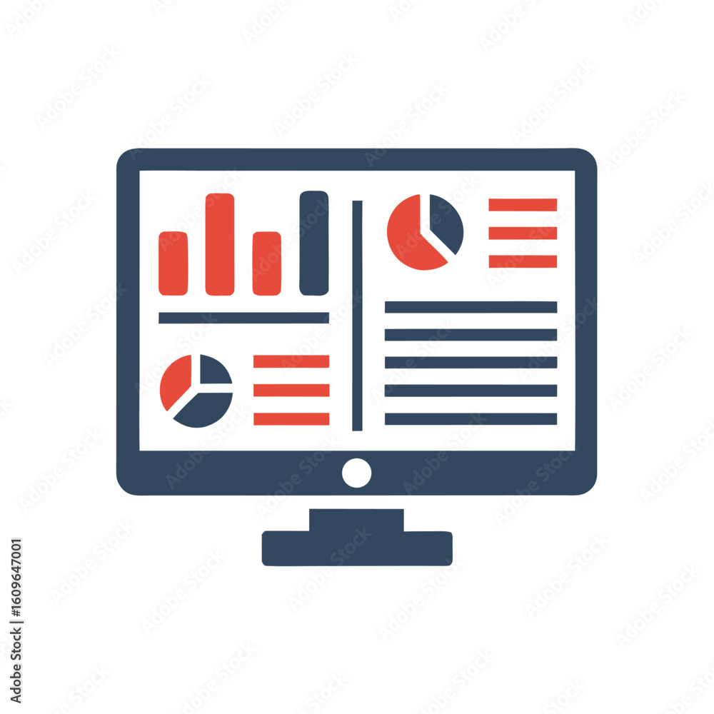 Fototapete computer screen displaying financial charts and graphs with red and blue elements vector