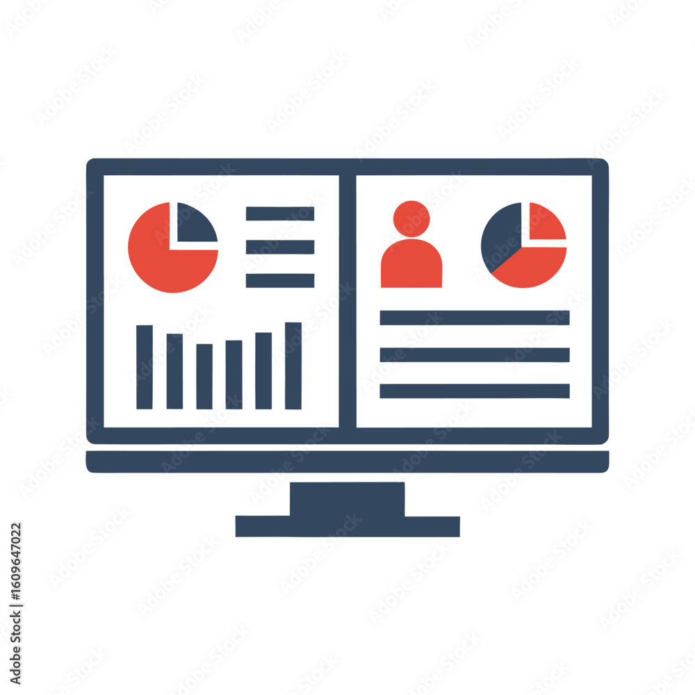 Fototapete computer screen displaying financial charts and user profile data vector