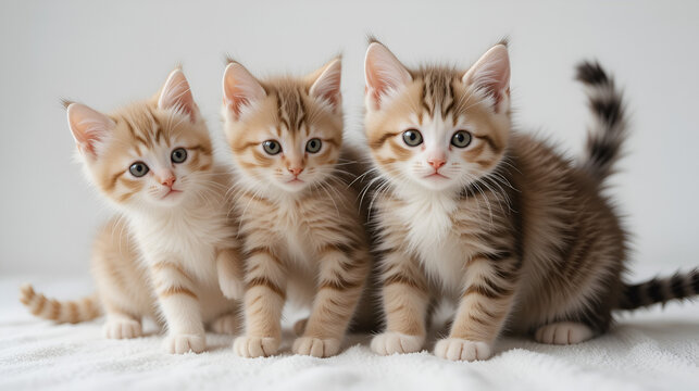 Kittens playing on white background