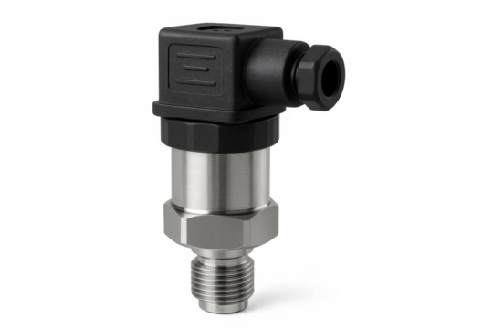 Modern pressure sensor with electrical connector on transparent background