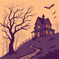 Vector of Haunted House Under Full Moon
