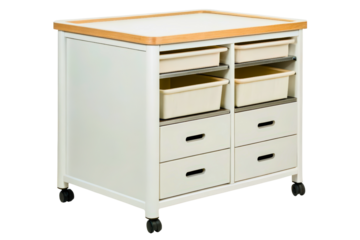 Medical utility cart with drawers and removable plastic bins isolated with transparent background