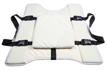 Padded medical vest with restraint straps and buckles isolated with transparent background