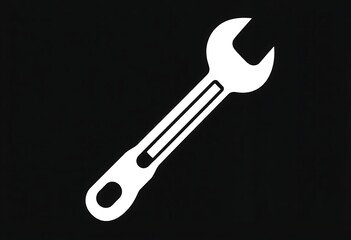 White Wrench on Black Mechanical Tool Icon