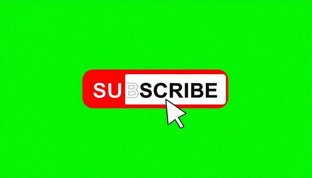 Red "SUBSCRIBE" button on a green screen, with a white cursor pointing at it