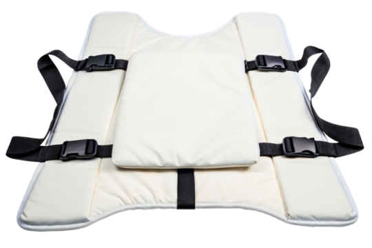 Padded medical vest with restraint straps and buckles isolated with transparent background