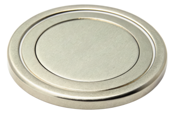 Round brushed metal twist cap lid for a glass food jar isolated with transparent background