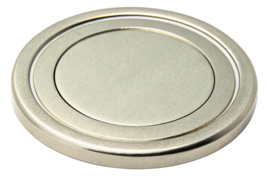 Round brushed metal twist cap lid for a glass food jar isolated with transparent background