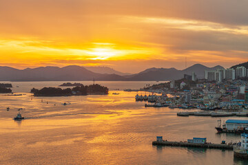 Sea sunset view of yeosu harbor, Gyeongsangnam-do, Korea