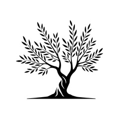 Olive Tree Silhouette Minimal Elegant Symbol Vector. Black silhouette of an olive tree branches and leaves. This vector illustration for organic product branding, eco logos and packaging design.