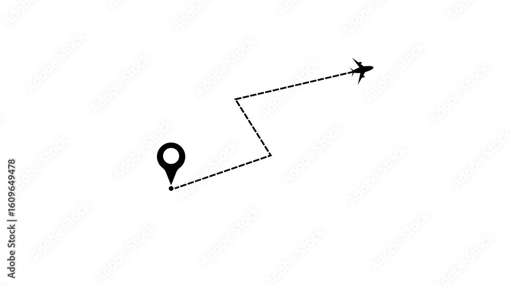 Poster airplane flight path animation on green screen. travel navigation with gps marker. airplane flight r