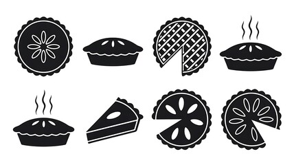 Delicious Pie Collection Variety of Baked Goodness in Monochrome Graphics Displaying Wholesome Desserts and Tempting Pastries