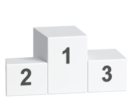White Three-Level Winner Podium with Numbers 1, 2, 3, Perspective View, Isolated PNG