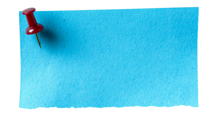 Colorful blue paper with a red push pin on a transparent background