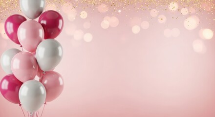 Celebration Balloons in Pink and White with Bokeh Background