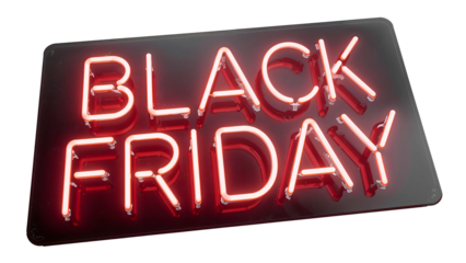 Black friday neon signboard glowing brightly for holiday sales and shopping deals