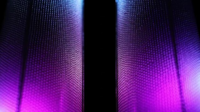 glowing sound columns pulsing to invisible beat, mirrored symmetry, black background