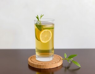 Fototapeta premium Refreshing Lemon and Herb Infusion in a Glass