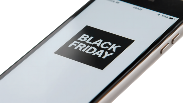 Smartphone display showing black friday sale promotion in online shopping concept