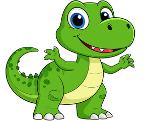 Naklejka premium Cartoon T-Rex Dinosaur Standing Upright with Big Eyes, Front View, Isolated PNG