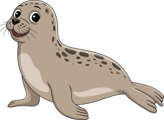 Cute cartoon seal illustration, smiling sea animal vector, adorable marine mammal clipart, ocean creature artwork for kids, isolated on white background