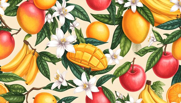 Fruit pattern with blossoms