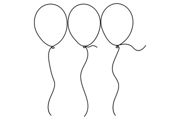Continuous one line drawing of three balloons floating in minimal style
