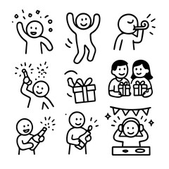 Action Icons in Doodle Form, Editable Formats: AI, EPS, JPG, PNG, Ideal for Both Digital and Print Use
