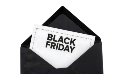 Black friday promotion concept with stylish black envelope and discount card