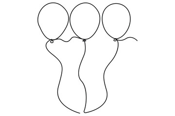 Continuous one line drawing of three balloons floating in minimal style
