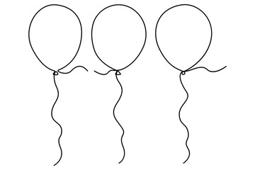 Continuous one line drawing of three balloons floating in minimal style
