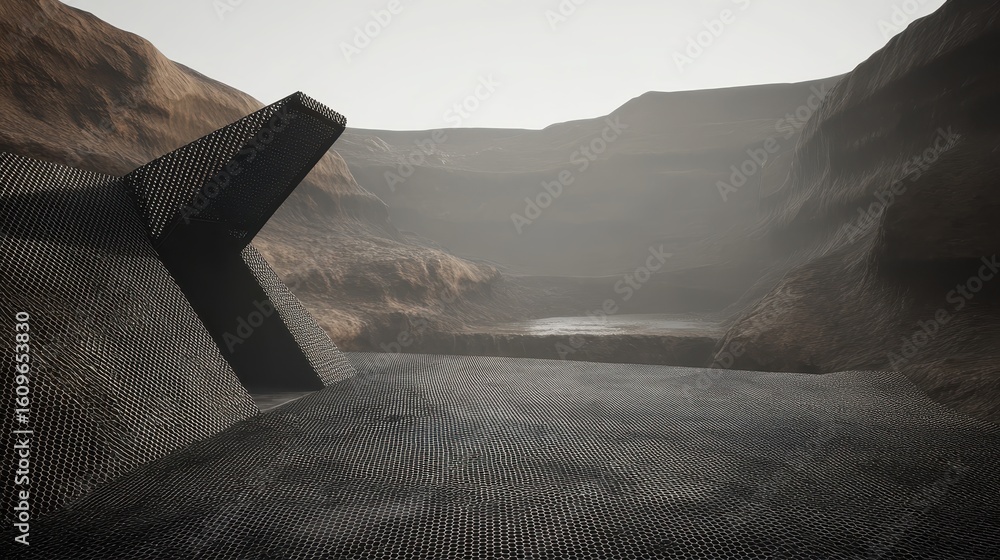 Aufkleber abstract landscape with geometric structure in a dystopian setting